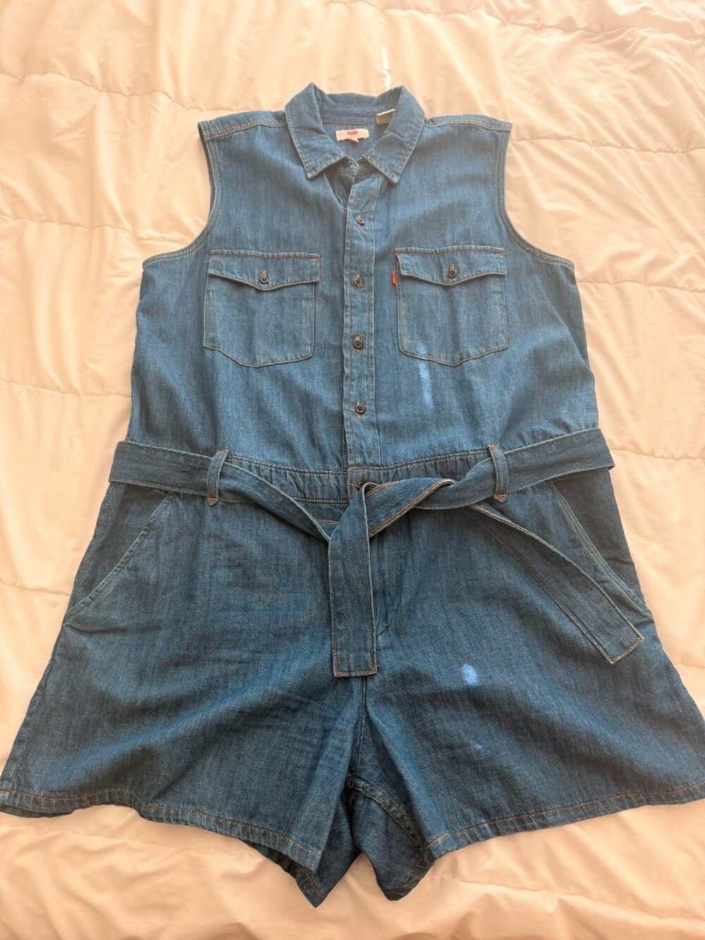 Levi's Sleeveless Denim Romper Button Front Belted Waist Size L
